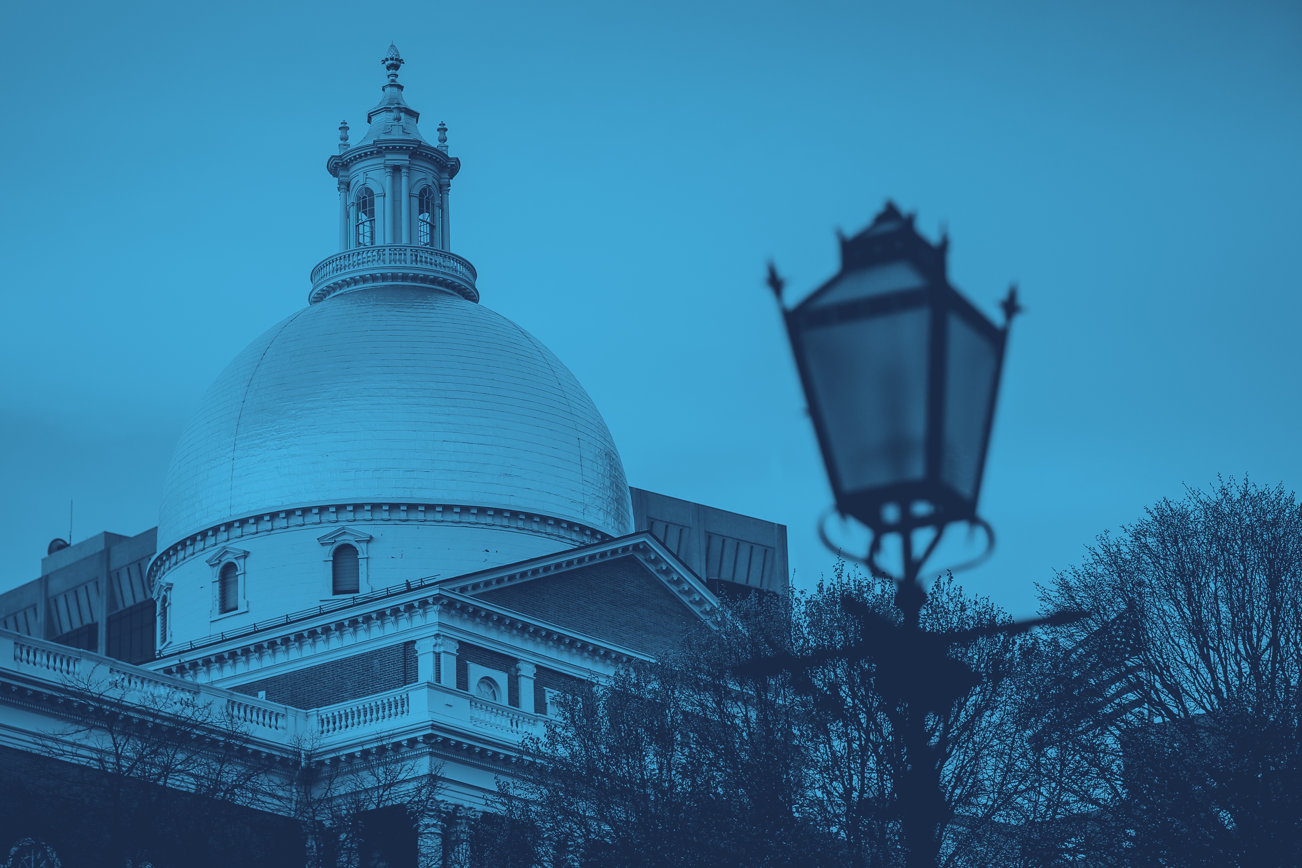 Close-up view of the state house dome in downtown Boston