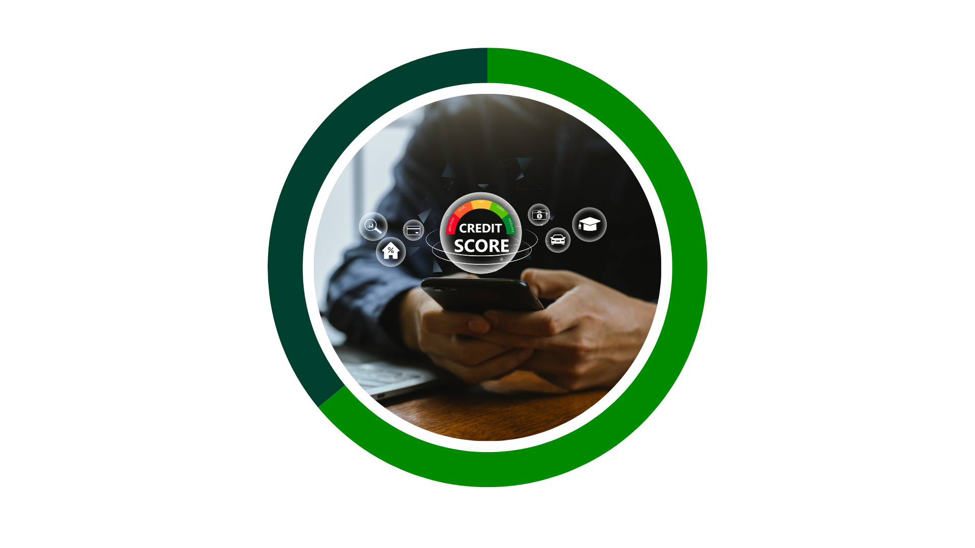 graph depicting 64% with a photo of a credit score icon in the middle