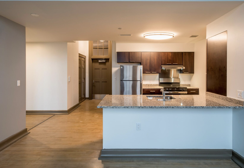 Aerial view of apartment kitchen