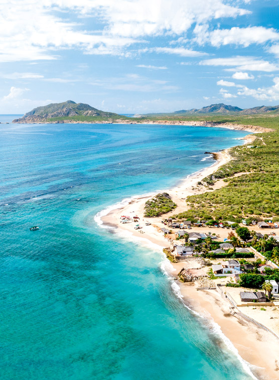 The Mexican coastline with bright blue sea.