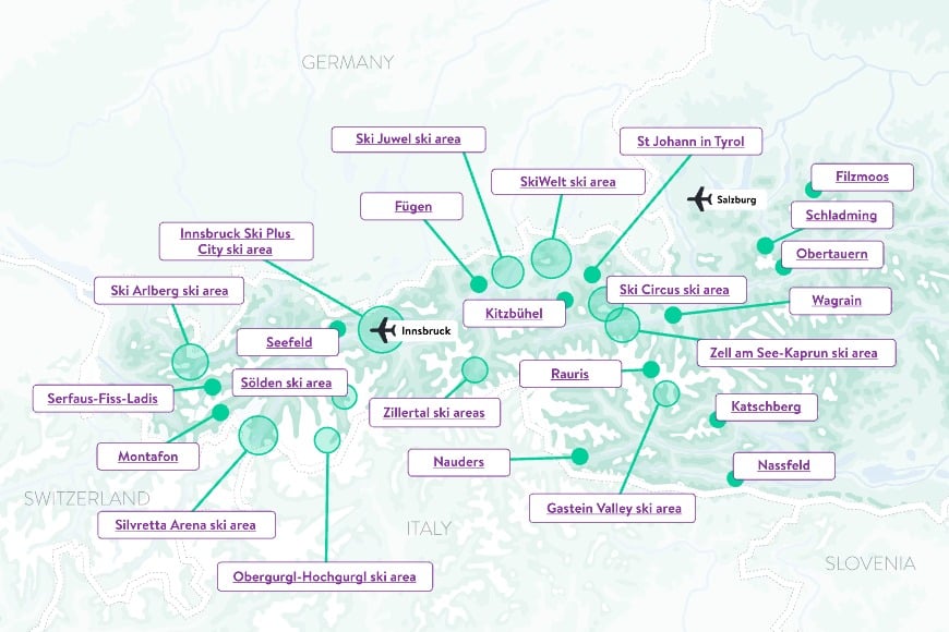 Austria - Ski Areas Map