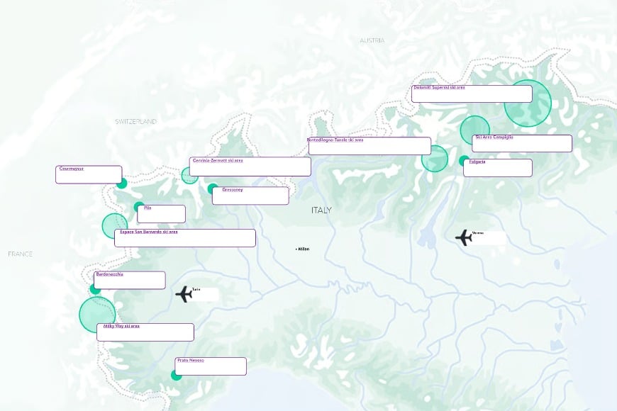 Italy - Ski Areas Map Interactive ski area map for the Italian Alps