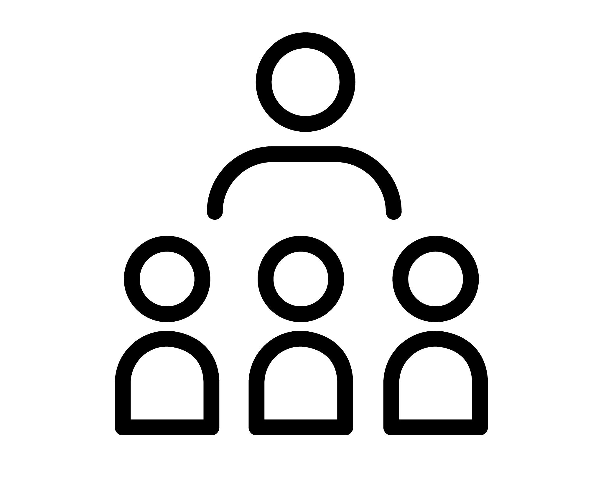 black outline icon of a person with three smaller people underneath