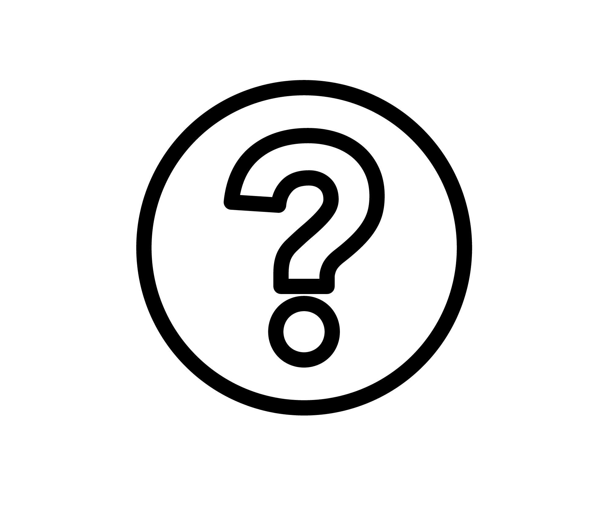 black outline icon of a question mark inside of a circle