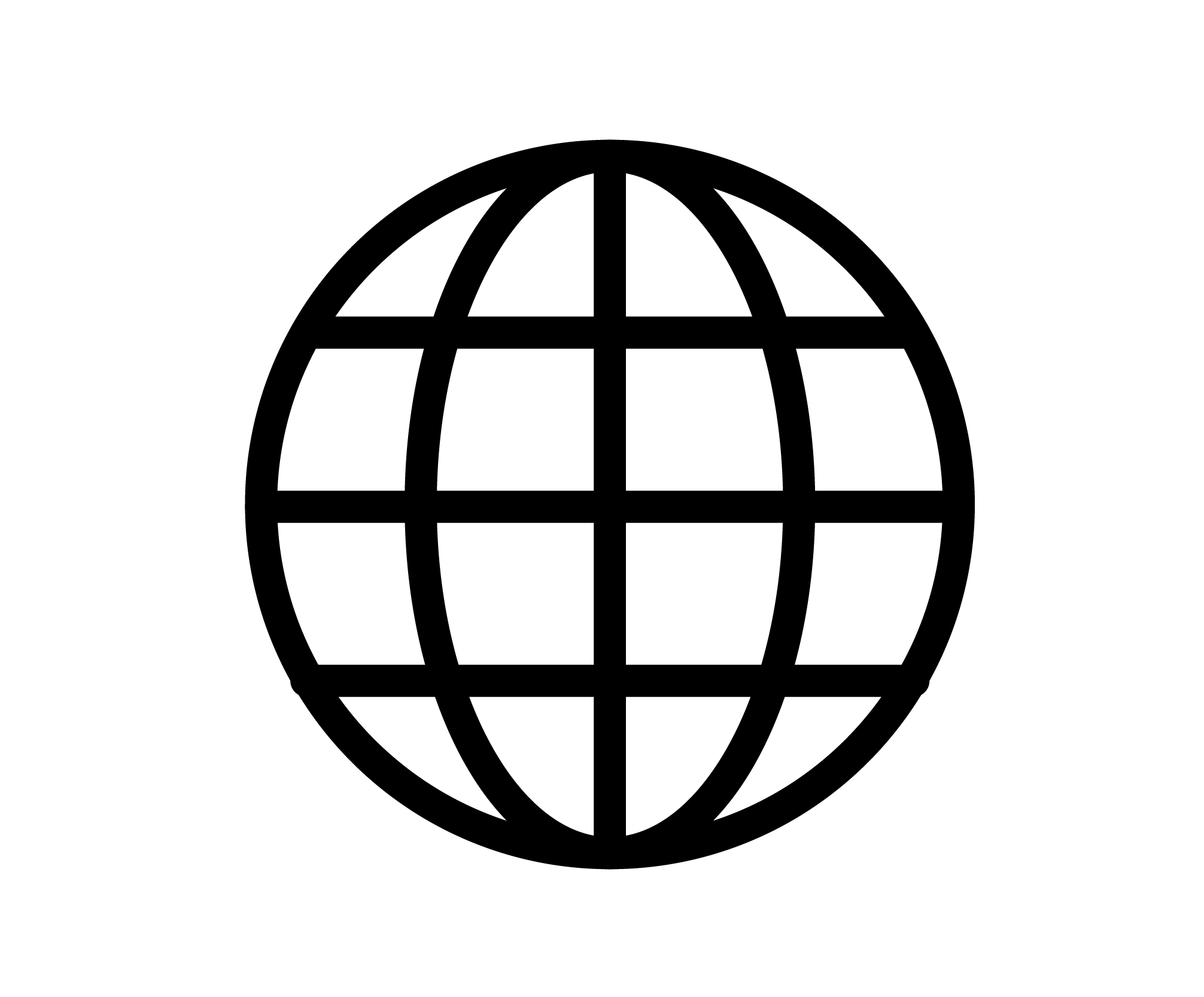 black outline icon of a simplified globe representing the world wide web