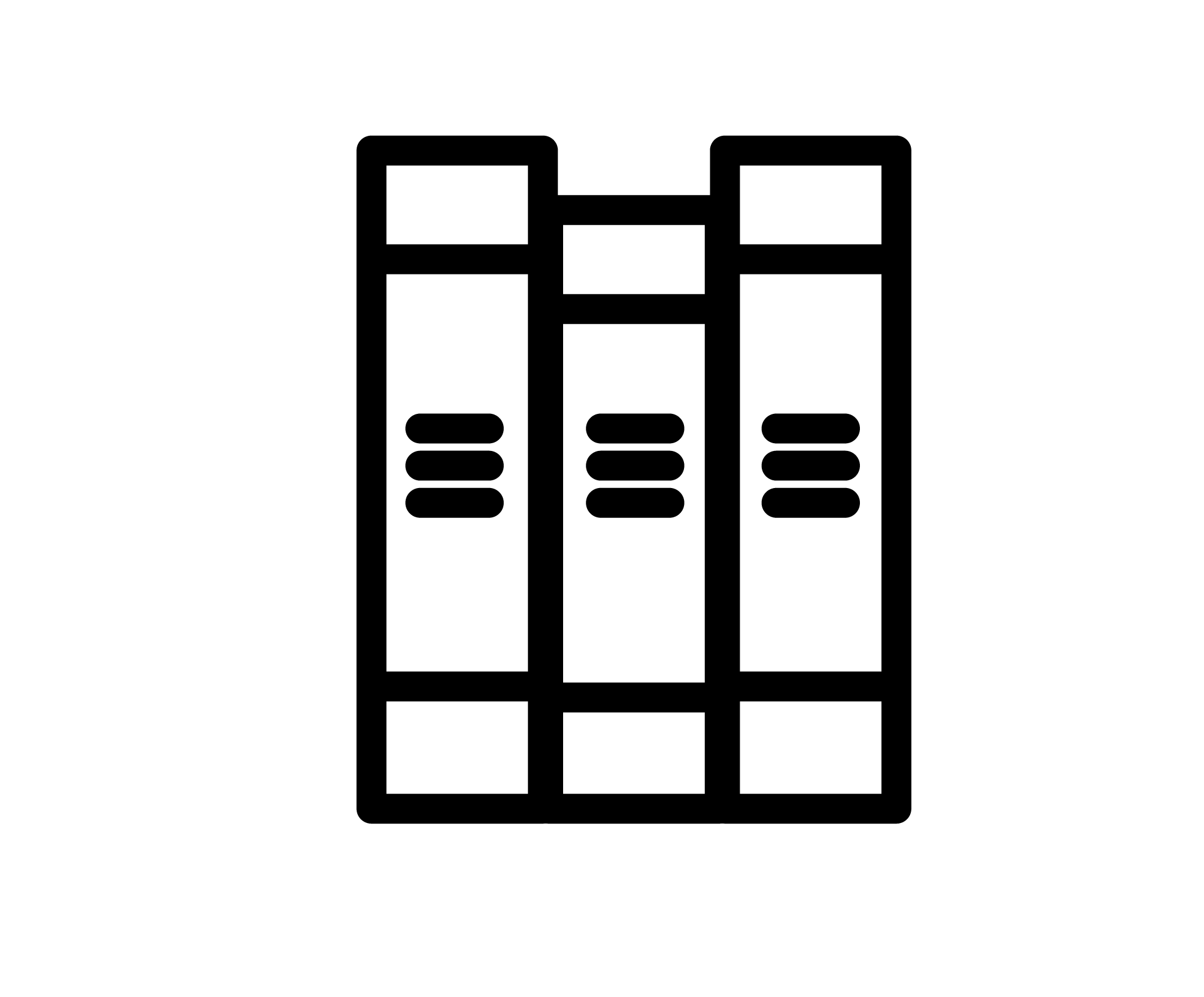 black outline icon of a vertical stack of books