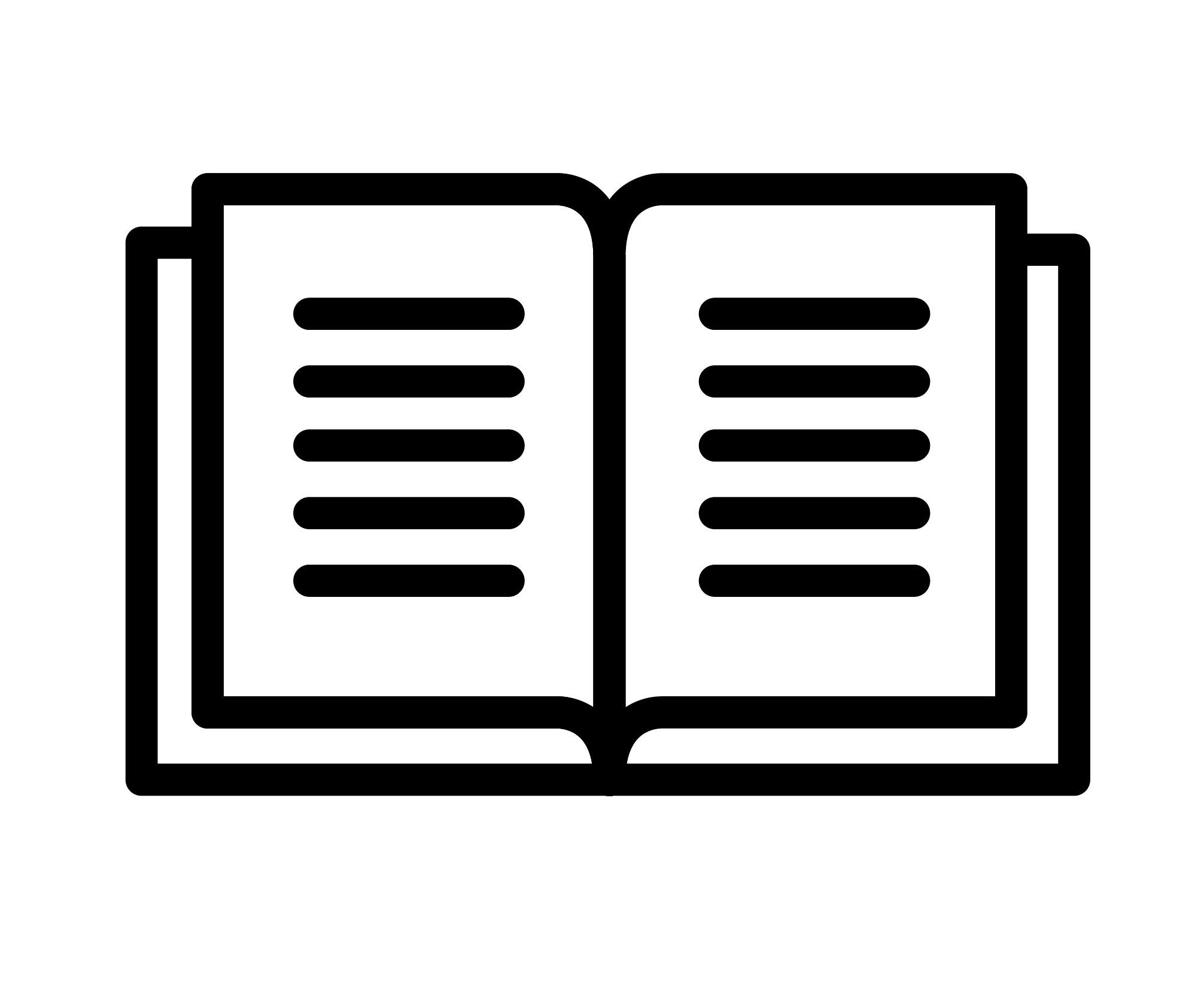 black outline icon of an open book