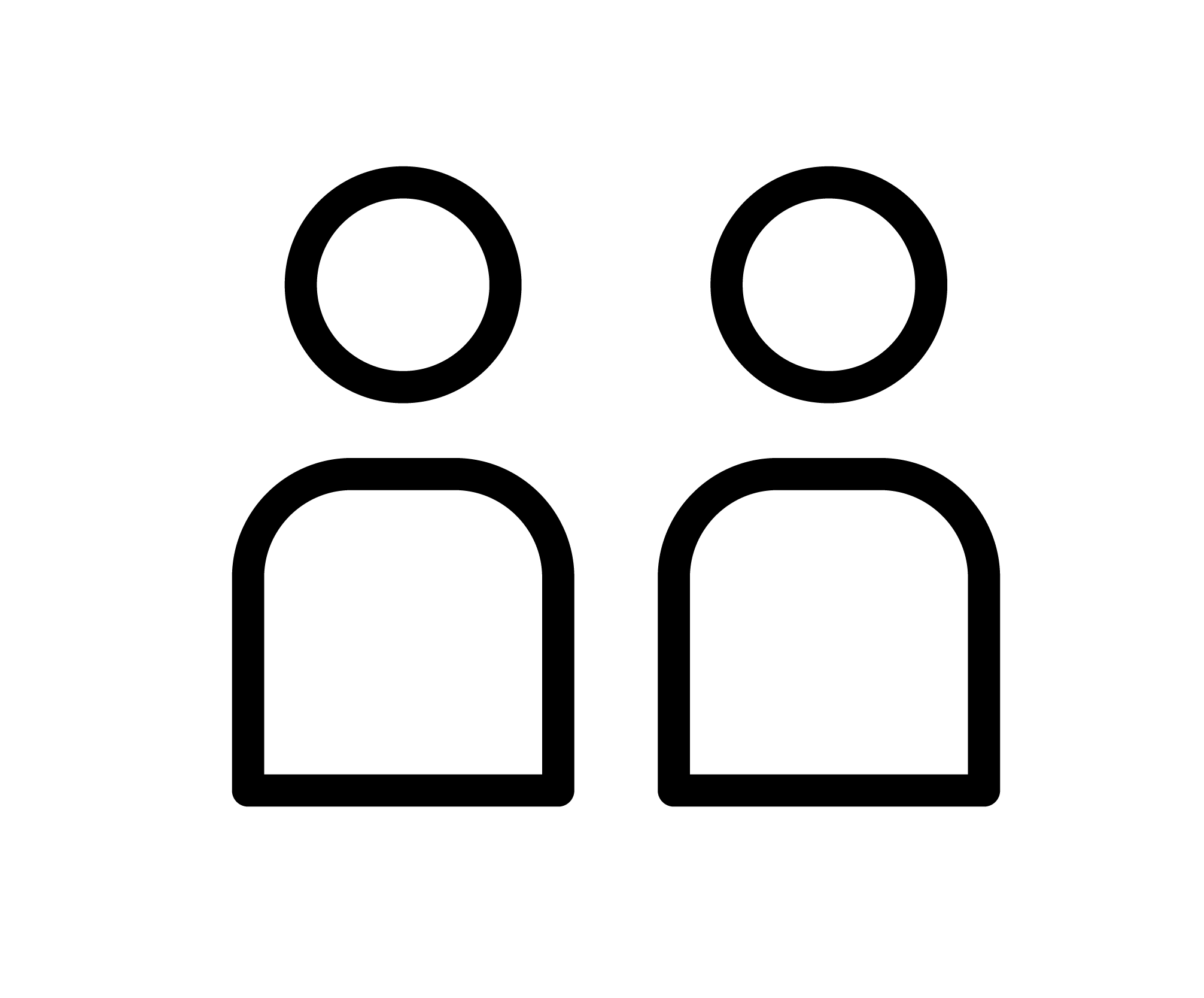 black outline icon of two non-gendered people