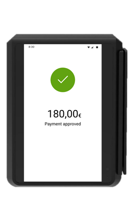 image of IM30 with screen that says 180,000 euros payment approved