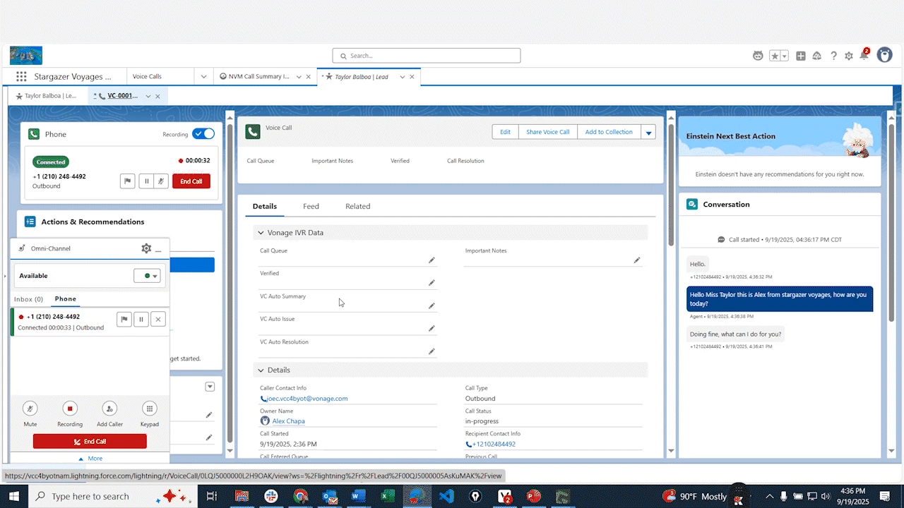 Computer with Salesforce dashboard mocked up for Stargazer Voyages with next best actions
