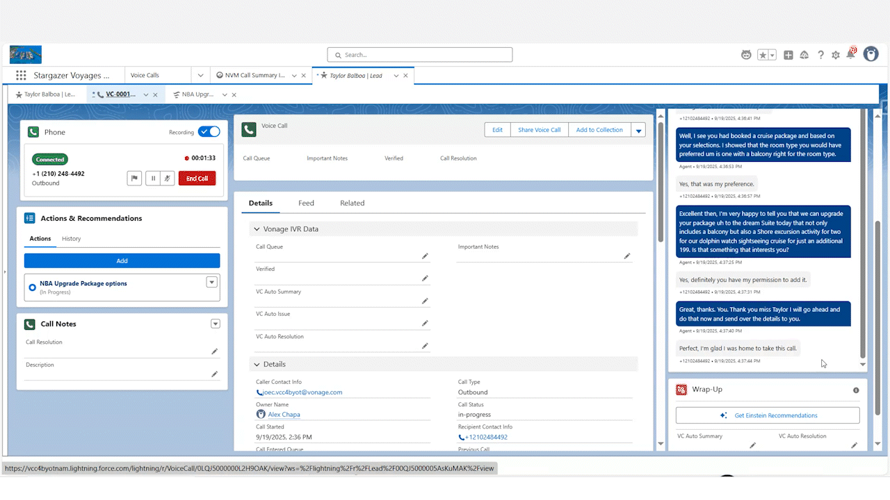 Image of Salesforce dashboard for Stargazer Voyages next best actions