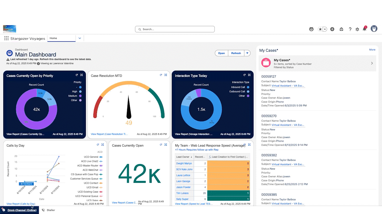 Computer displaying an image of the Salesforce interface mocked for Stargazer Voyages 