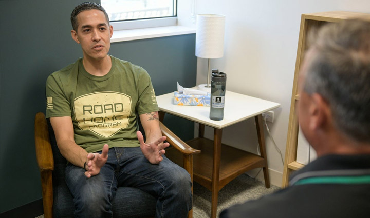 Wounded warrior Sergio Alfaro in a counseling session. 